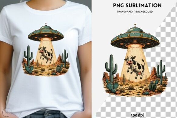 Download Retro UFO Cow Abduction PNG | Alien - Png Collection