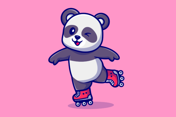 Download Cute Panda Palying Roller Skate Cartoon - Cartoon Collection