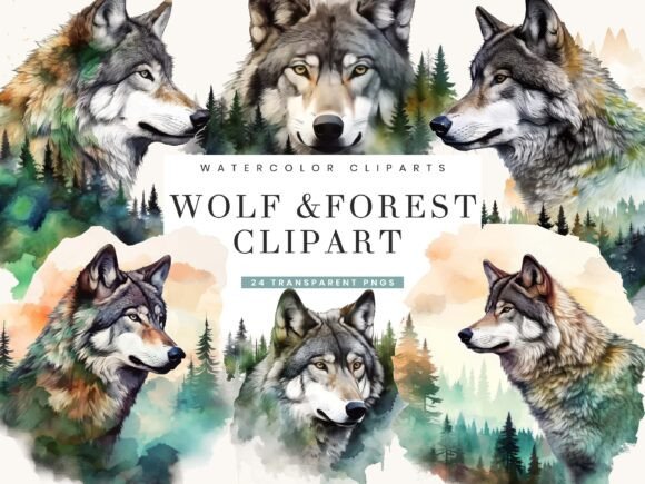 Download Watercolor Wolf and Forest Clipart - Forest clipart Collection