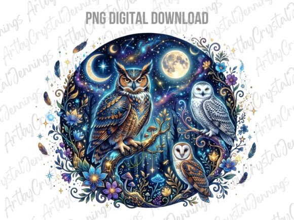 Download Celestial Owl Night Forest Art PNG - Png Collection