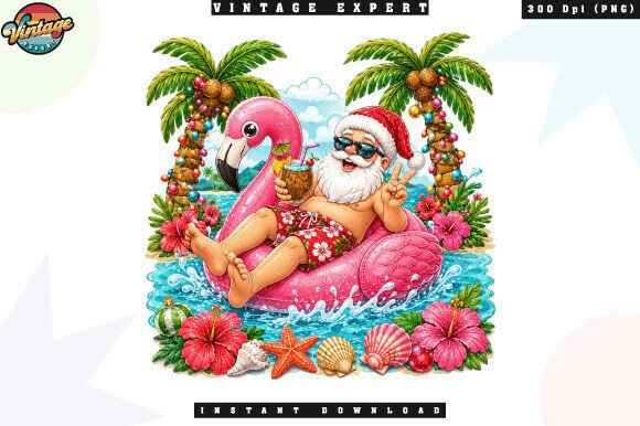 Download Tropical Christmas Santa Flamingo PNG - Png Collection