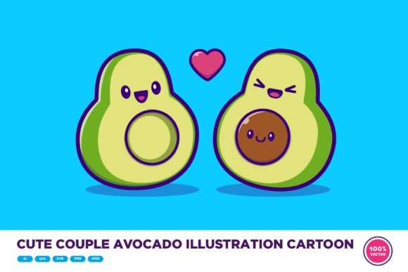 Download Cute Couple Avocado Illustration Cartoon - Cartoon Collection