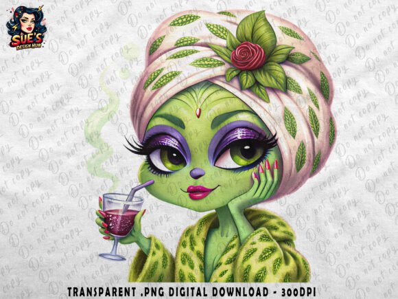 Download Spa Day Alien | Glam Green Girl PNG - Png Collection