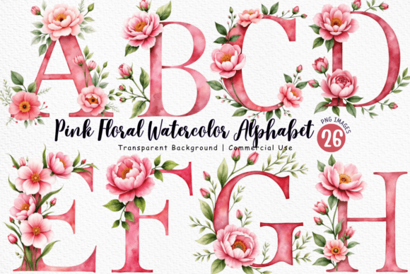 Download Pink Floral Watercolor Alphabet PNG - Png Collection