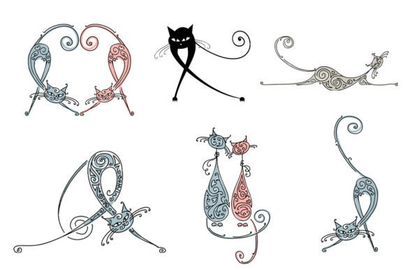 Download Set Hand Drawn Funny Cat Cartoon Doodle - Cartoon Collection