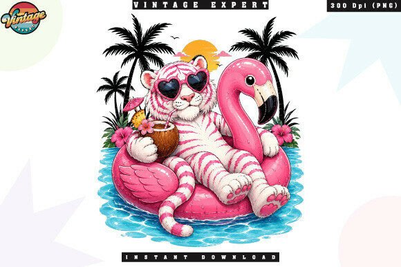 Download Summer Tiger Flamingo Pool Party PNG - Png Collection