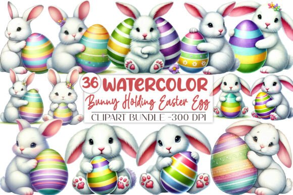 Download Cute Bunny Holding Easter Egg PNG - Png Collection