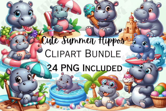 Download Cute Cartoon Summer Hippo Clipart - Cartoon Collection