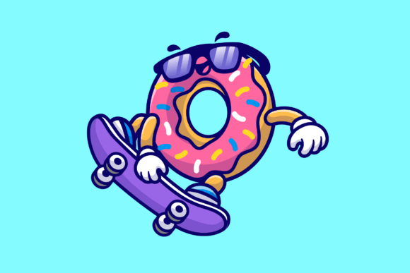 Download Cute Doughnut Playing Skateboard Cartoon - Cartoon Collection