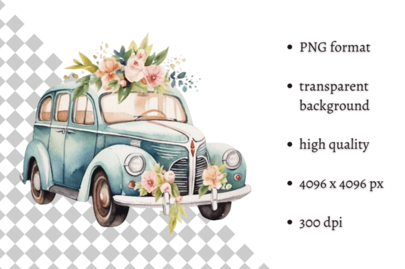Download Watercolor Wedding Car Clipart - Premium Bundle