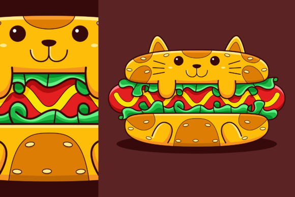 Download Cute Hot Dog Cat Vector Cartoon Style - Cartoon Collection